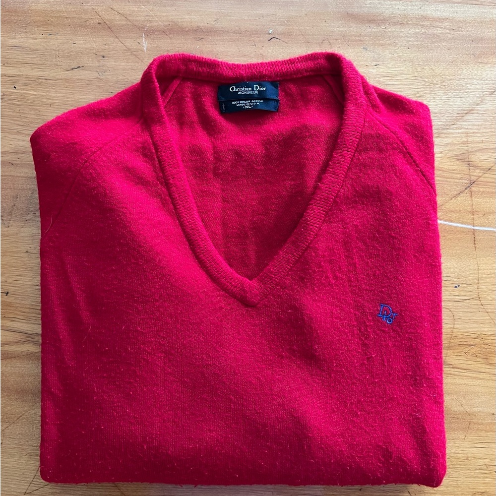 Dior Men's Vibrant Red V-Neck Sweater